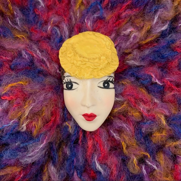 VINTAGE JEWELRY COLORFUL FACE BROOCH PIN - Picture 3 of 14